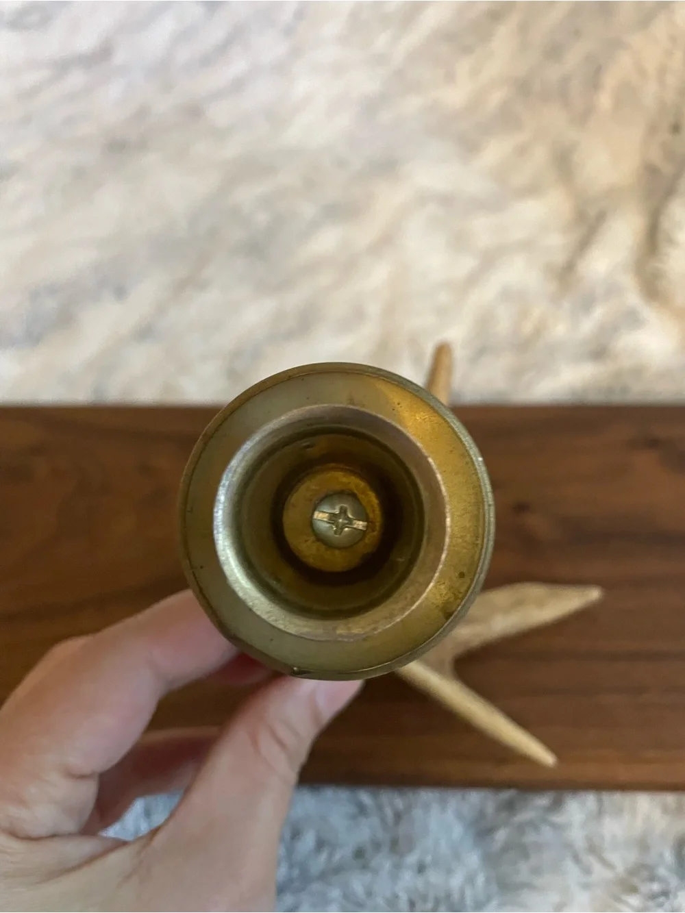 Antler Candlestick Holder with Brass Cup - Natural Brown